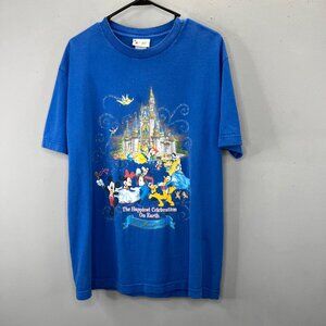 Vintage Walt Disney World T Shirt L Blue Crewneck Cinderella Castle Graphic